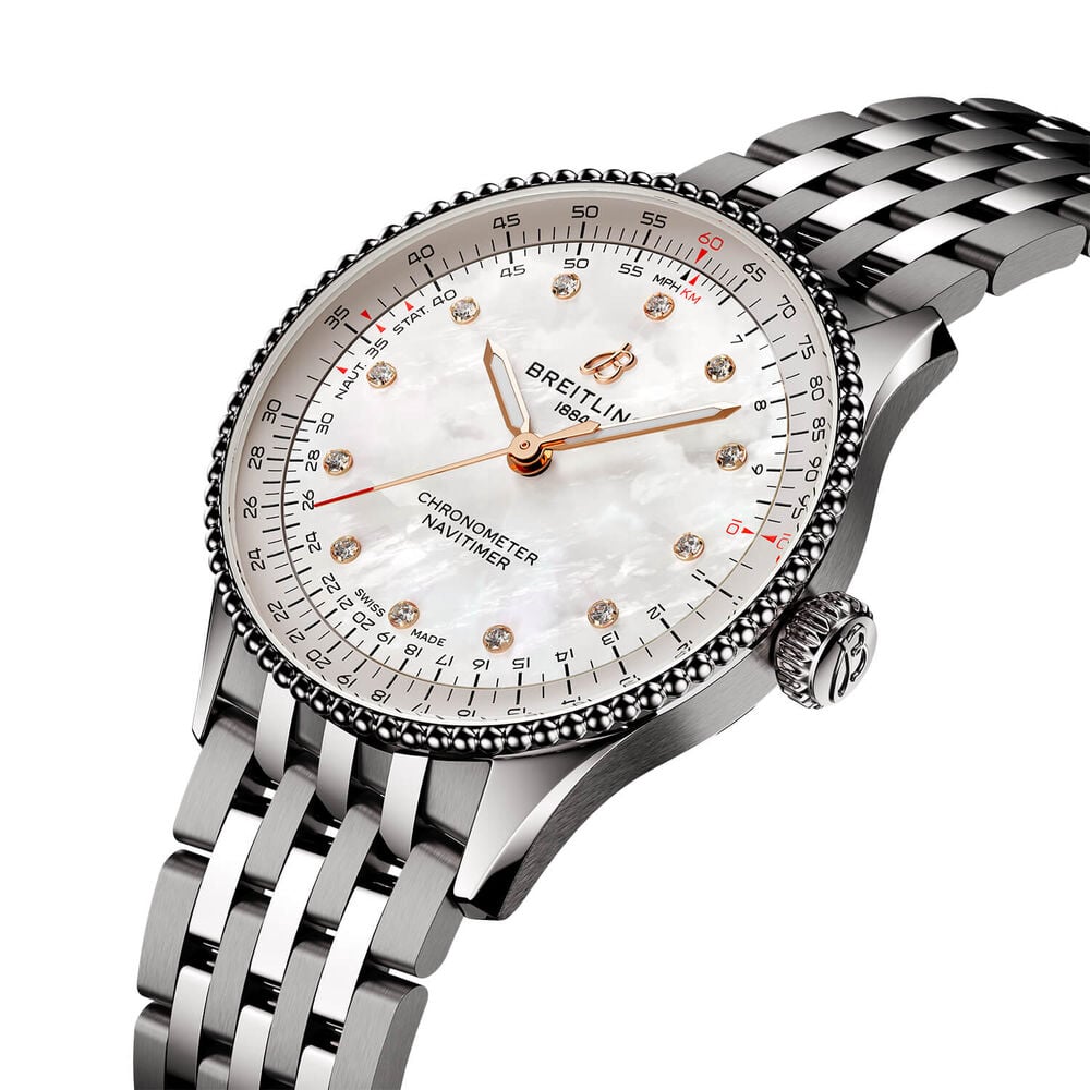 Breitling Navitimer Automatic 36mm Mother of Pearl Dial Steel Bracelet Watch image number 1