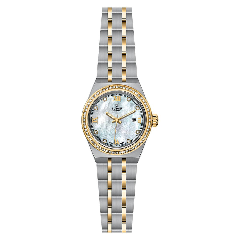 TUDOR Royal 28mm Mother of Pearl Dial Yellow Gold Bezel Bracelet Watch image number 2