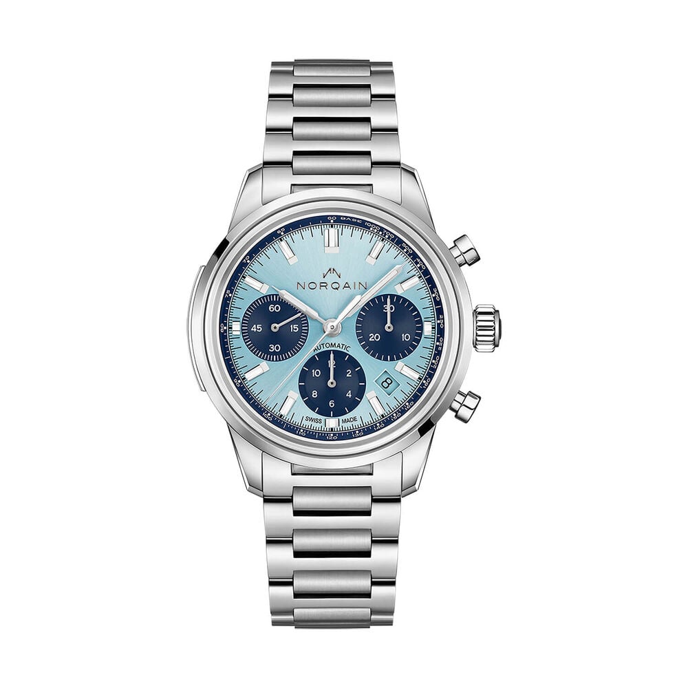 NORQAIN Freedom 60 Chronograph 40mm Sky Blue Dial Stainless Steel Bracelet Watch image number 0