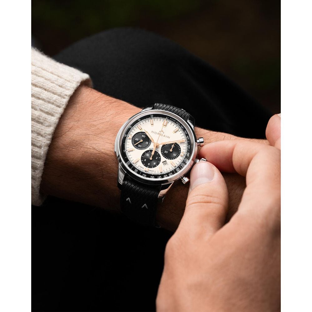 NORQAIN Freedom 60 Chrono Limited Edition 43mm Ivory Dial Black Perlon Rubber Strap Watch image number 1