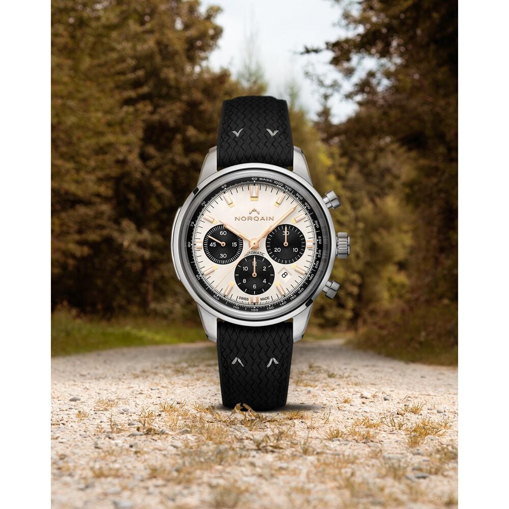 NORQAIN Freedom 60 Chrono Limited Edition 43mm Ivory Dial Black Perlon Rubber Strap Watch image number 3