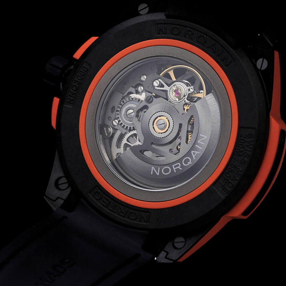 NORQAIN Wild ONE Skeleton 42mm Dial Coral Red Rubber Strap Watch image number 4