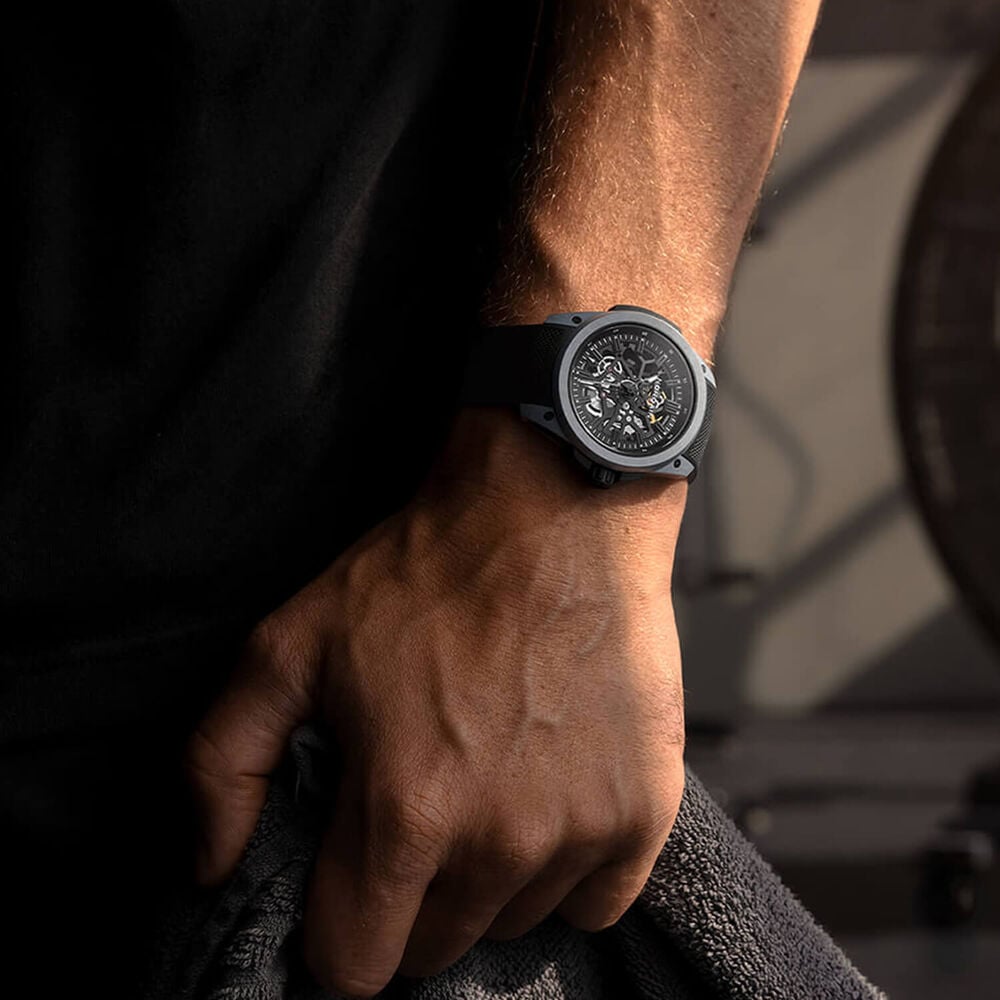 NORQAIN Wild ONE Skeleton 42mm Dial Black Rubber Strap Watch image number 4