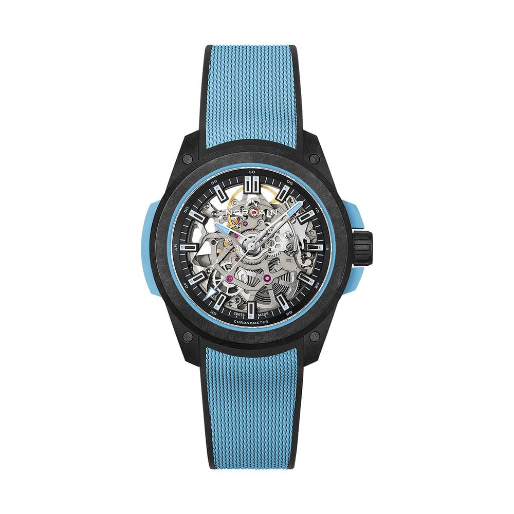 NORQAIN Wild ONE Skeleton 39mm Dial Sky Blue Rubber Strap Watch image number 0