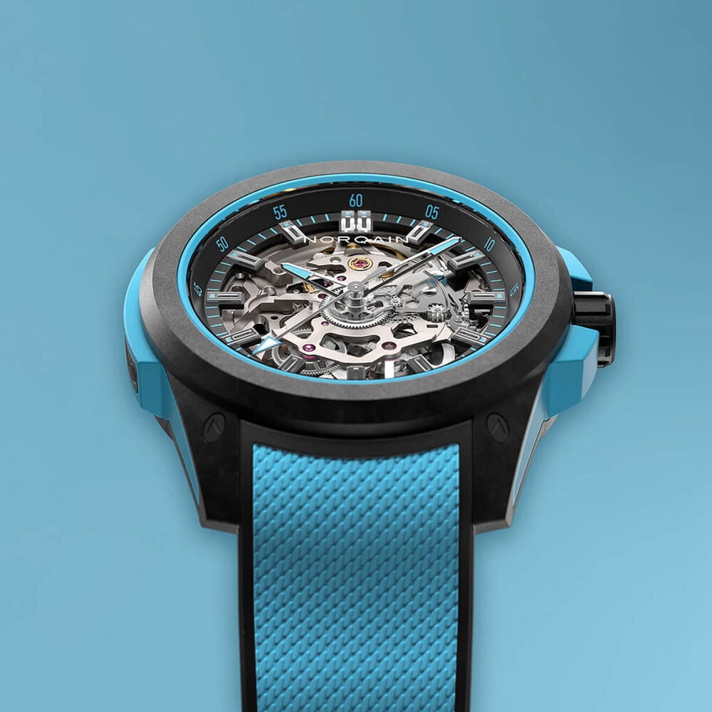 NORQAIN Wild ONE Skeleton 39mm Dial Sky Blue Rubber Strap Watch image number 2
