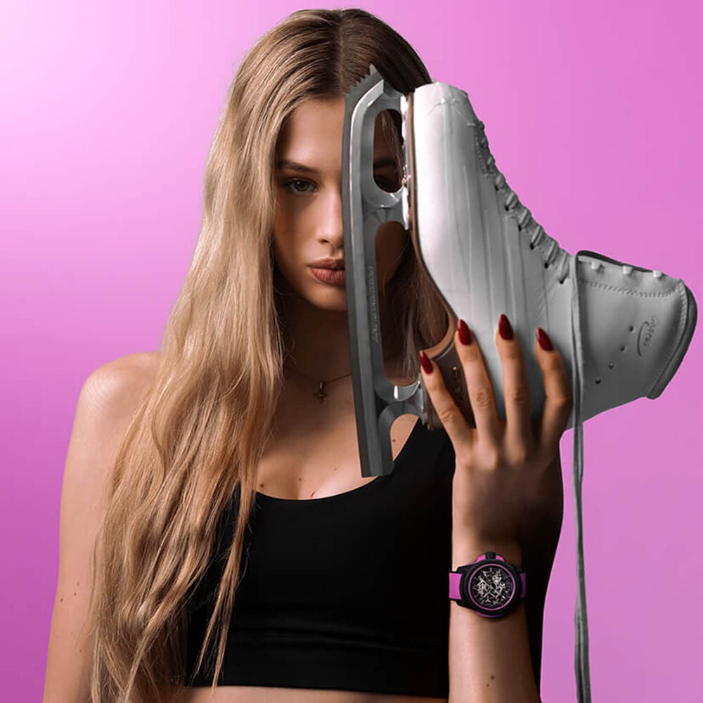 NORQAIN Wild ONE Skeleton 39mm Dial Hyper Pink Rubber Strap Watch image number 3