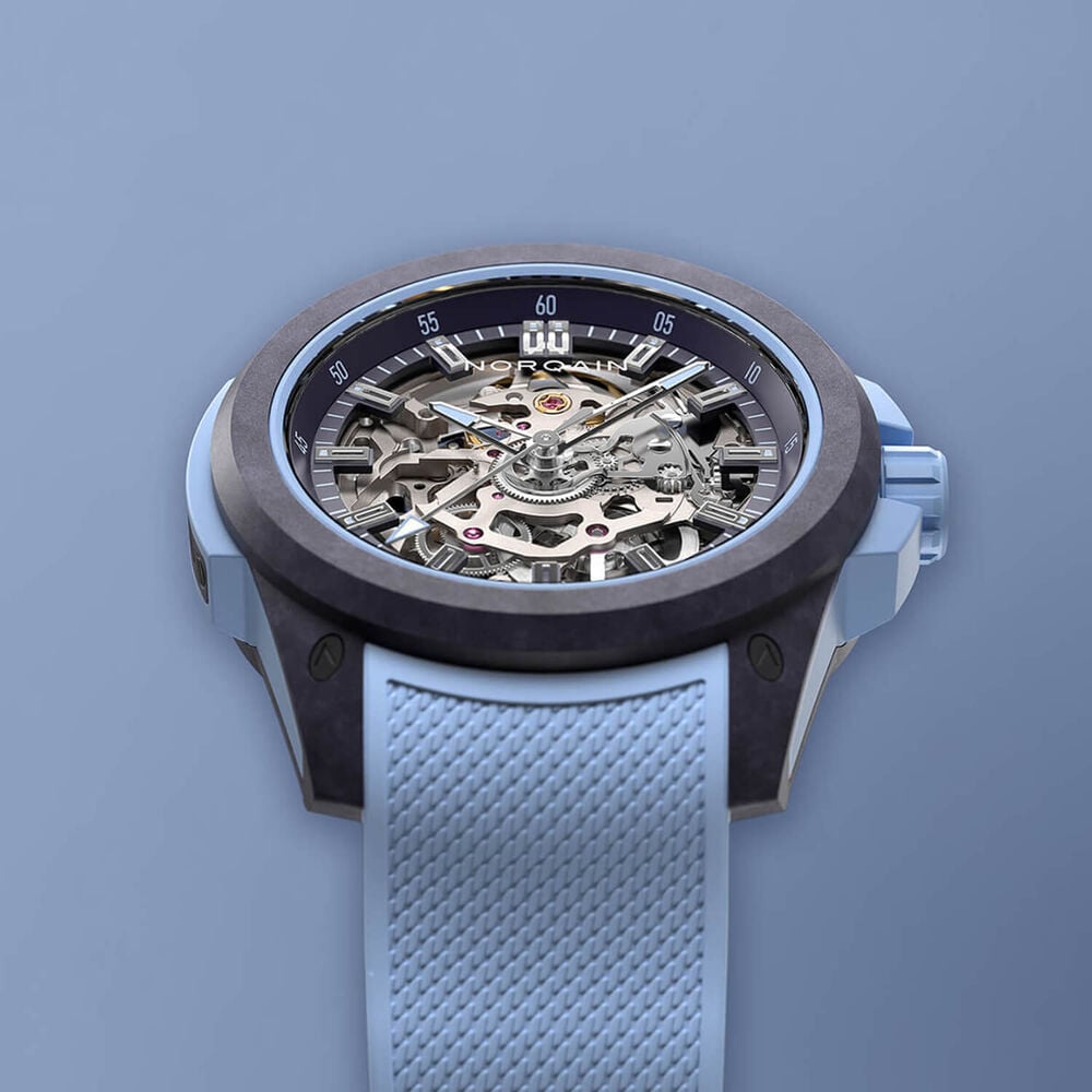 NORQAIN Wild ONE Skeleton 39mm Purple Dial Ice Blue Rubber Strap Watch image number 2