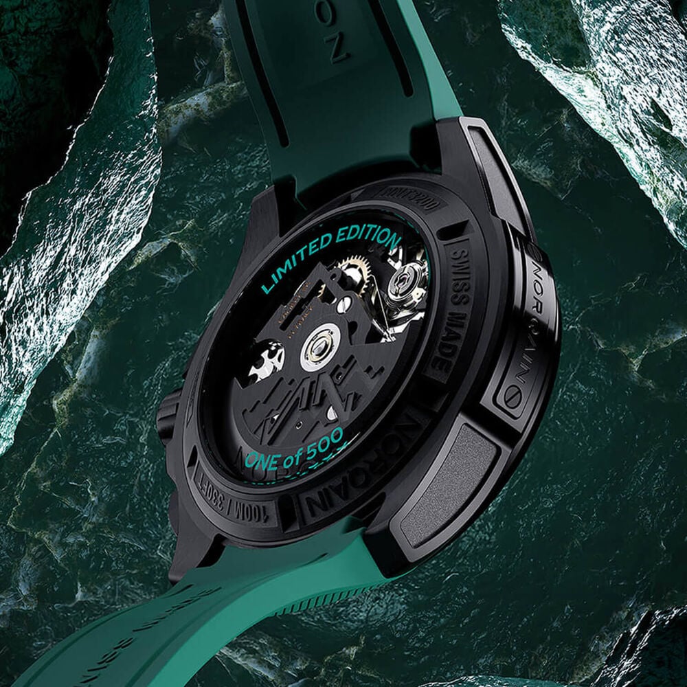 NORQAIN Independence Skeleton Chrono 42mm Dial Titanium Case Green Rubber Strap Watch image number 5