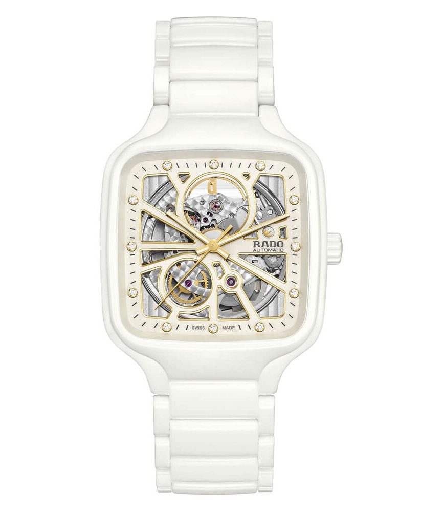 Rado True Square Automatic Open Heart 38mm Skeleton Dial White Ceramic Bracelet Watch image number 0