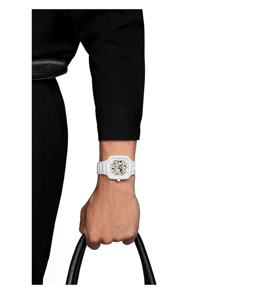 Rado True Square Automatic Open Heart 38mm Skeleton Dial White Ceramic Bracelet Watch image number 5