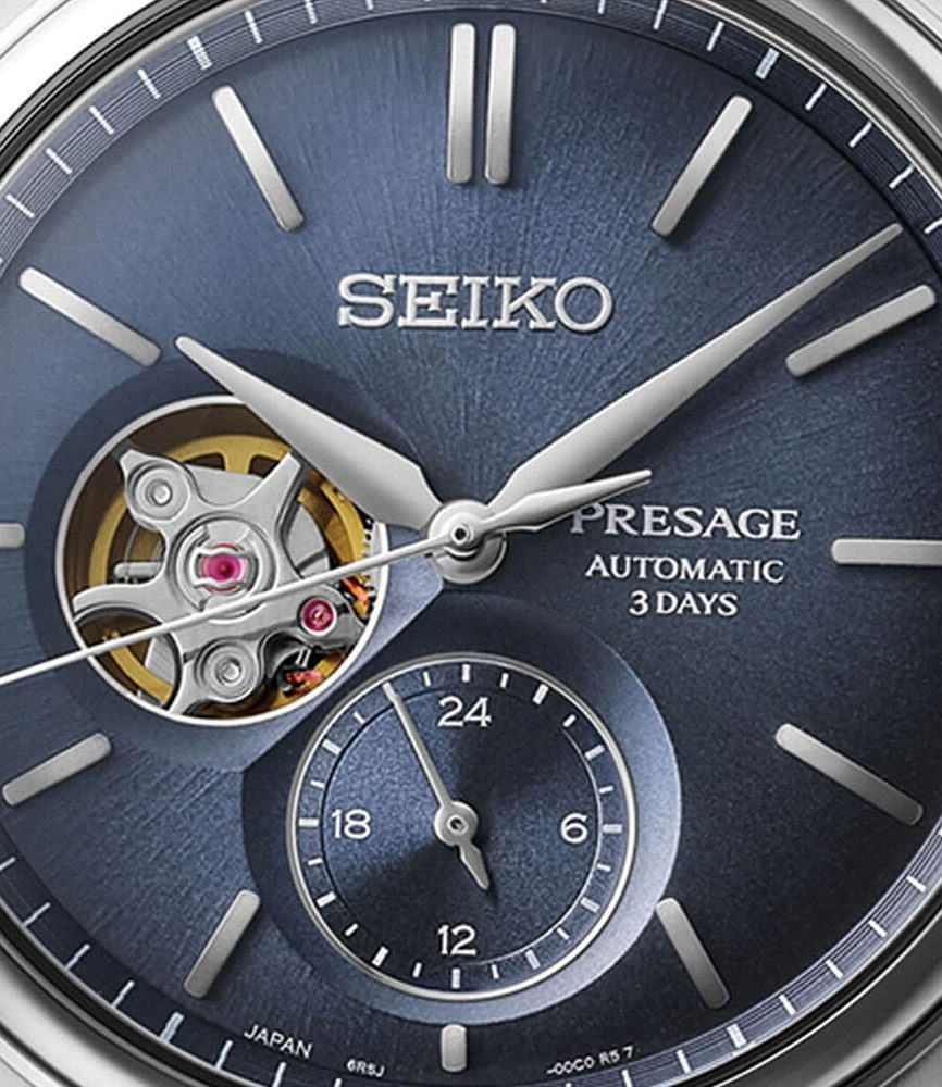 Seiko Presage Classic Open Heart 'Ai-iro' Japan Blue 40mm Dial Steel Bracelet Watch image number 1