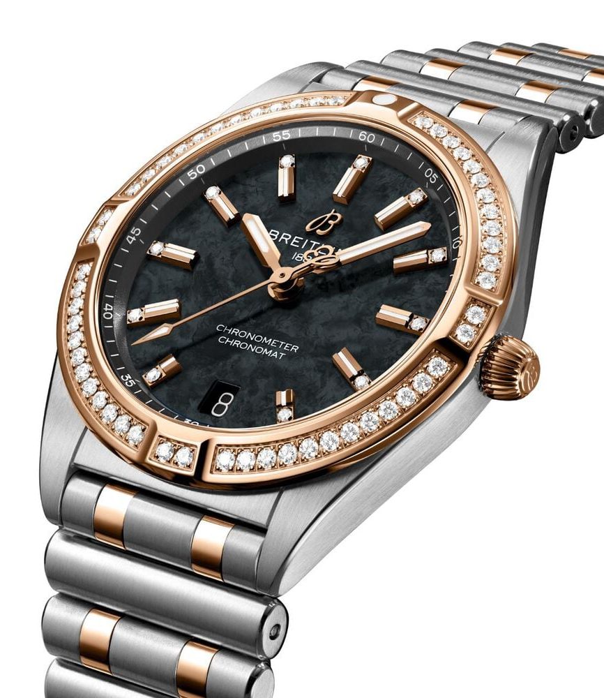 Breitling Chronomat UK Edition 32mm Black MOP Dial Diamond Set Bezel Steel Bracelet Watch image number 1